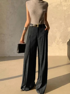 COMMENSE High Waist Pleated Pants Without Belt* Pants|Bottoms