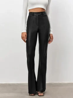 COMMENSE High Waisted Leather Straight Leg Flare Pants* Pants|Bottoms