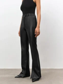 COMMENSE High Waisted Leather Straight Leg Flare Pants* Pants|Bottoms