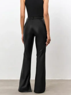 COMMENSE High Waisted Leather Straight Leg Flare Pants* Pants|Bottoms