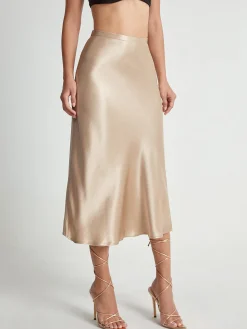 COMMENSE High Waisted Satin Flowy Midi Skirt* Skirts|Bottoms