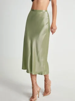COMMENSE High Waisted Satin Flowy Midi Skirt* Skirts|Bottoms