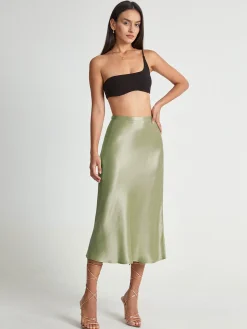 COMMENSE High Waisted Satin Flowy Midi Skirt* Skirts|Bottoms