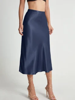 COMMENSE High Waisted Satin Flowy Midi Skirt* Skirts|Bottoms