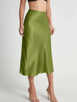 COMMENSE High Waisted Satin Flowy Midi Skirt* Skirts|Bottoms