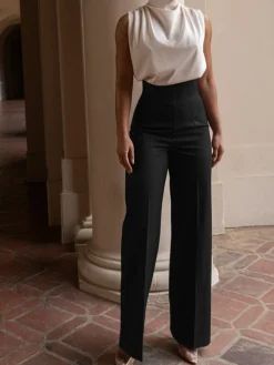 COMMENSE High Waistline Straight Leg Pants* Pants|Bottoms