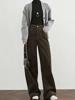 COMMENSE High-Waist Corduroy Draped Pants* Pants|Bottoms