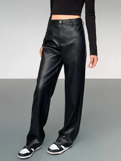COMMENSE High-Waist Faux Leather Pants* Pants|Bottoms