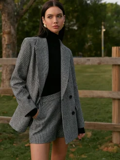 COMMENSE High-Waist Houndstooth Tweed Shorts* Matching Sets|Bottoms