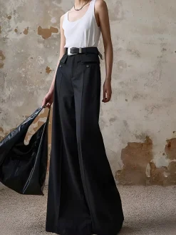 COMMENSE High-Waist Piping Bell Pants Without Belt* Pants|Bottoms