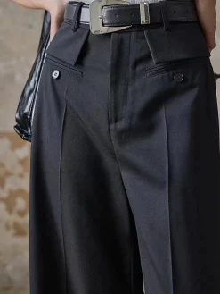 COMMENSE High-Waist Piping Bell Pants Without Belt* Pants|Bottoms