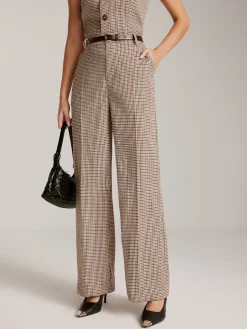 COMMENSE High-Waist Plaid Belted Pants* Pants|Matching Sets
