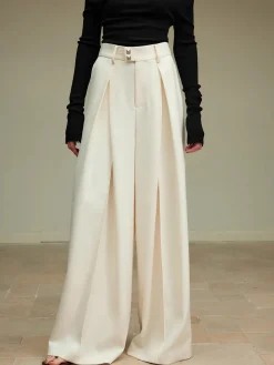COMMENSE High-Waist Pleated Wide-Leg Pants* Pants|Bottoms