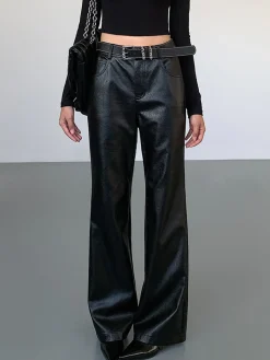 COMMENSE High-Waist PU Leather Pants Without Belt* Pants