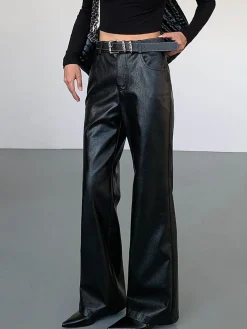 COMMENSE High-Waist PU Leather Pants Without Belt* Pants