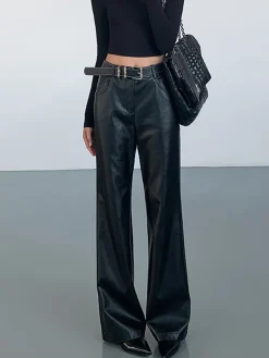 COMMENSE High-Waist PU Leather Pants Without Belt* Pants