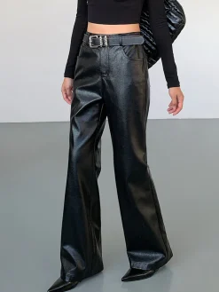 COMMENSE High-Waist PU Leather Pants Without Belt* Pants