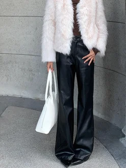 COMMENSE High-Waist PU Leather Pants Without Belt* Pants