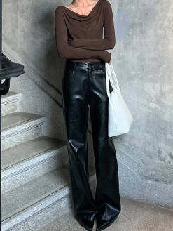 COMMENSE High-Waist PU Leather Pants Without Belt* Pants
