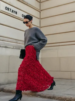 COMMENSE High-Waist Rosette Skirt* Skirts|Matching Sets