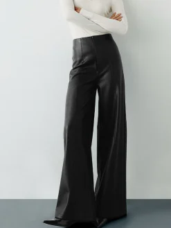 COMMENSE High-Wist PU Leather Wide-Leg Pants* Pants|Bottoms