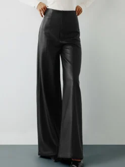 COMMENSE High-Wist PU Leather Wide-Leg Pants* Pants|Bottoms