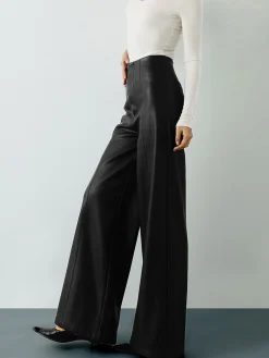 COMMENSE High-Wist PU Leather Wide-Leg Pants* Pants|Bottoms