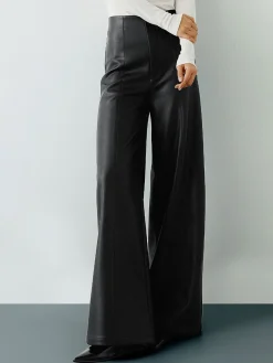 COMMENSE High-Wist PU Leather Wide-Leg Pants* Pants|Bottoms