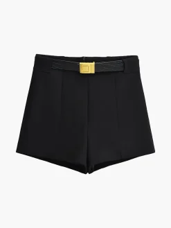 COMMENSE Hig-Waist Zipper Jersey Shorts With Belt* Bottoms