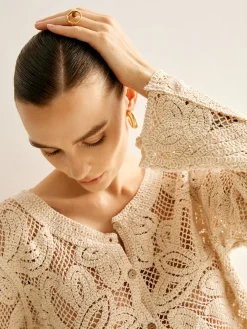 COMMENSE Hollow Button Plisse Cardigan* Cardigans|Sweaters & Cardigans