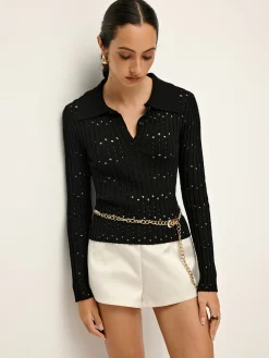 COMMENSE Hollow Button Polo Sweater Without Belt* Sweater Tops|Sweaters & Cardigans