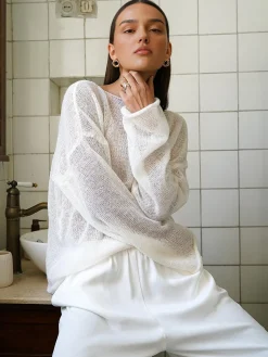 COMMENSE Hollow Draped Snug Knit Top* Sweater Tops|Sweaters & Cardigans
