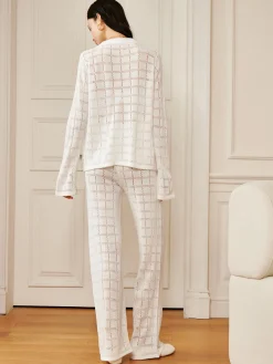 COMMENSE Hollow Plaid Drawstring Pants Set* Pants Sets|Long Sleeve Sets