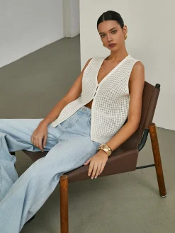 COMMENSE Hollow Sleeveless Knit Cardigan* Cardigans|Sweaters & Cardigans