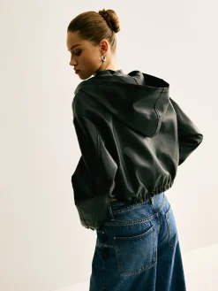 COMMENSE Hooded PU Leather Crop Jacket* Outerwear|Crop Tops