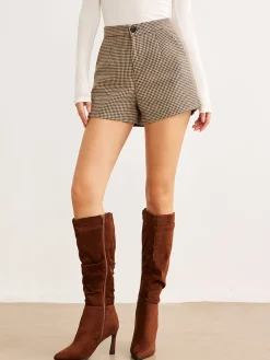 COMMENSE Houndstooth Button Shorts* Shorts|Bottoms