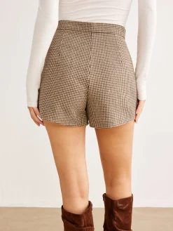 COMMENSE Houndstooth Button Shorts* Shorts|Bottoms