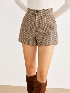 COMMENSE Houndstooth Button Shorts* Shorts|Bottoms