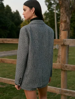 COMMENSE Houndstooth Button Tweed Blazer* Blazers|Outerwear