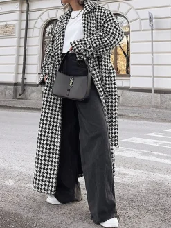 COMMENSE Houndstooth Tweed Trench Coat* Outerwear|Coats