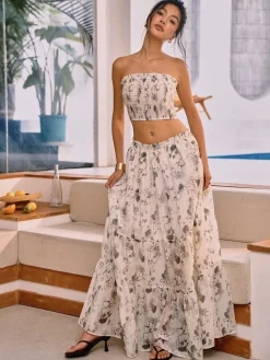 COMMENSE Ink Painting Print Skirt Set* Skirt Sets|Long Sleeve Sets