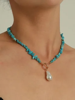 COMMENSE Irregular Pearl Turquoise Necklace* Necklaces|Accessories