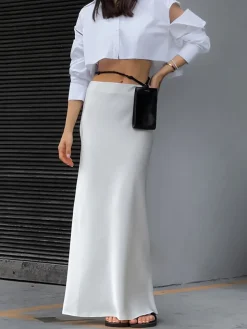 COMMENSE Ivory Glow Satin Maxi Skirt* Skirts|Bottoms