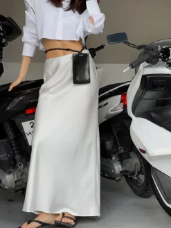 COMMENSE Ivory Glow Satin Maxi Skirt* Skirts|Bottoms