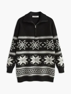 COMMENSE Jacquard Zipper Lapel Sweater* Sweater Tops|Sweaters & Cardigans