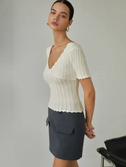 COMMENSE Keep It Simple Scalloped Pointelle Top* Sweater Tops|Sweaters & Cardigans