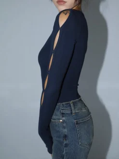 COMMENSE Keyhole Cutout Long Sleeve Bodysuit* Sweater Tops|Bodysuits