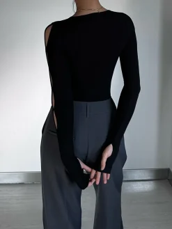 COMMENSE Keyhole Cutout Long Sleeve Bodysuit* Sweater Tops|Bodysuits
