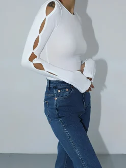 COMMENSE Keyhole Cutout Long Sleeve Bodysuit* Sweater Tops|Bodysuits