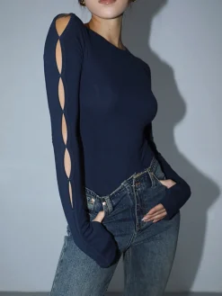 COMMENSE Keyhole Cutout Long Sleeve Bodysuit* Sweater Tops|Bodysuits